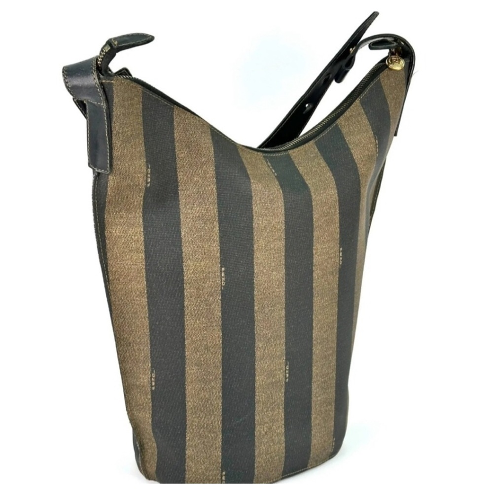 FENDI Pequin Stripe Shoulder Bag Bucket Tote Vintage - Picture 2 of 15